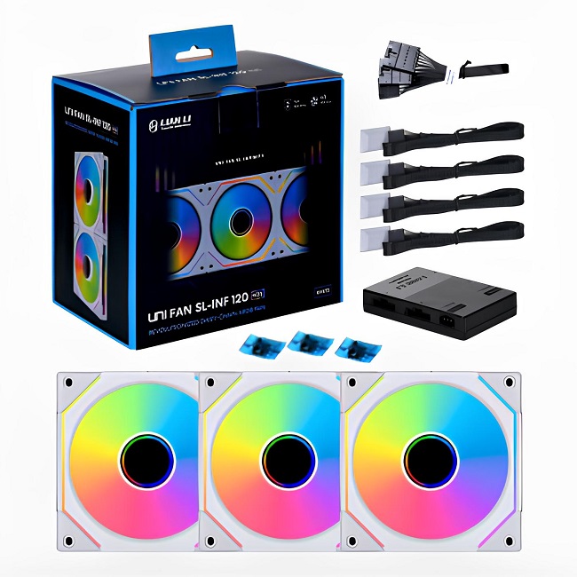 LIAN LI UNI FAN SL INFINITY 120 RGB (WHITE) / PAQUETE DE 3X ABANICO UNI FAN 120MM RGB CON CONTROLADOR / SOFTWARE L-CONNECT